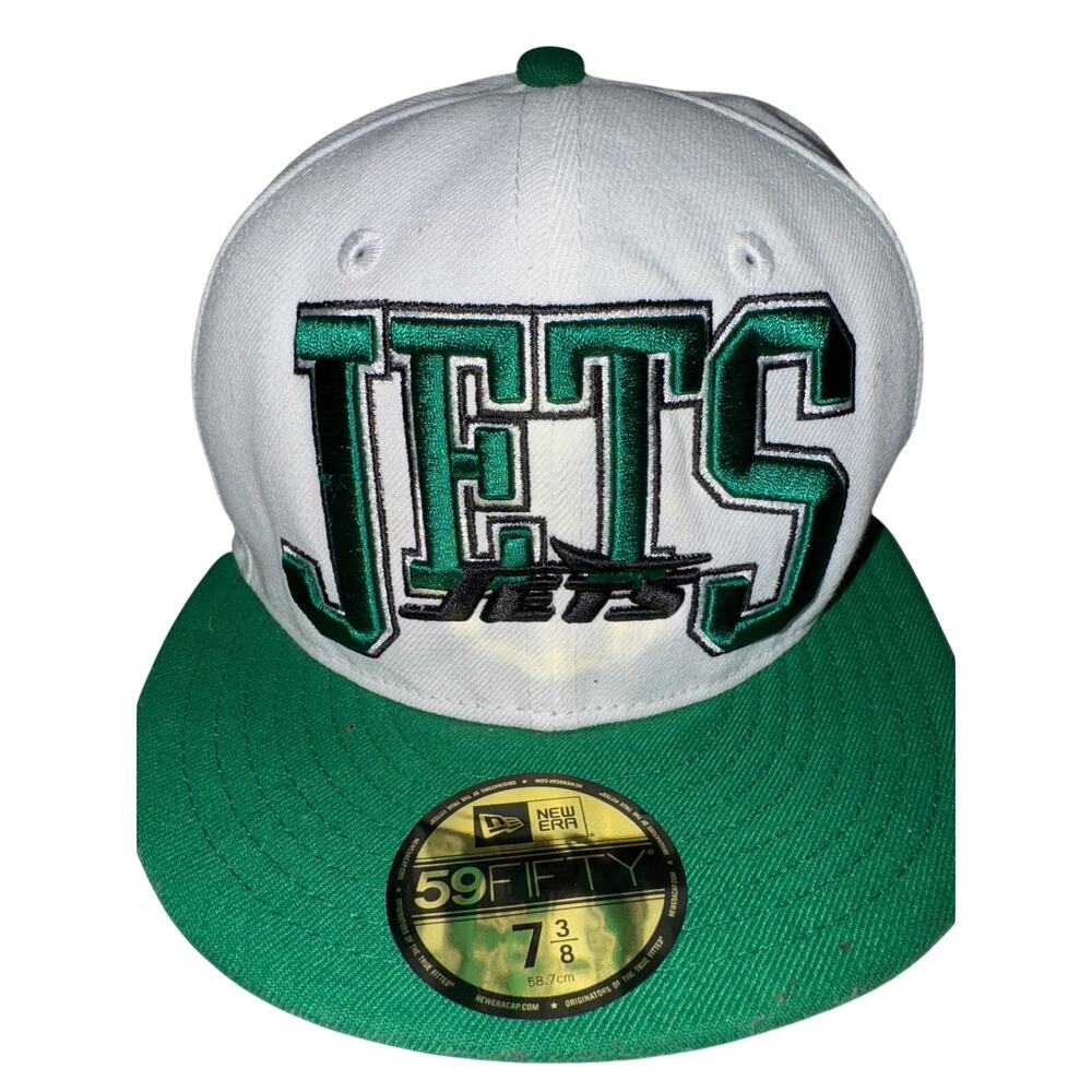 New Era New York NY Jets 59Fifty Fitted Hat White Green Embroidered Logo